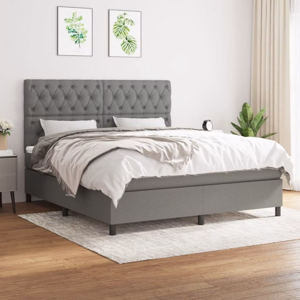 The Living Store Letto a molle con materasso grigio scuro 160x200 cm in tessuto