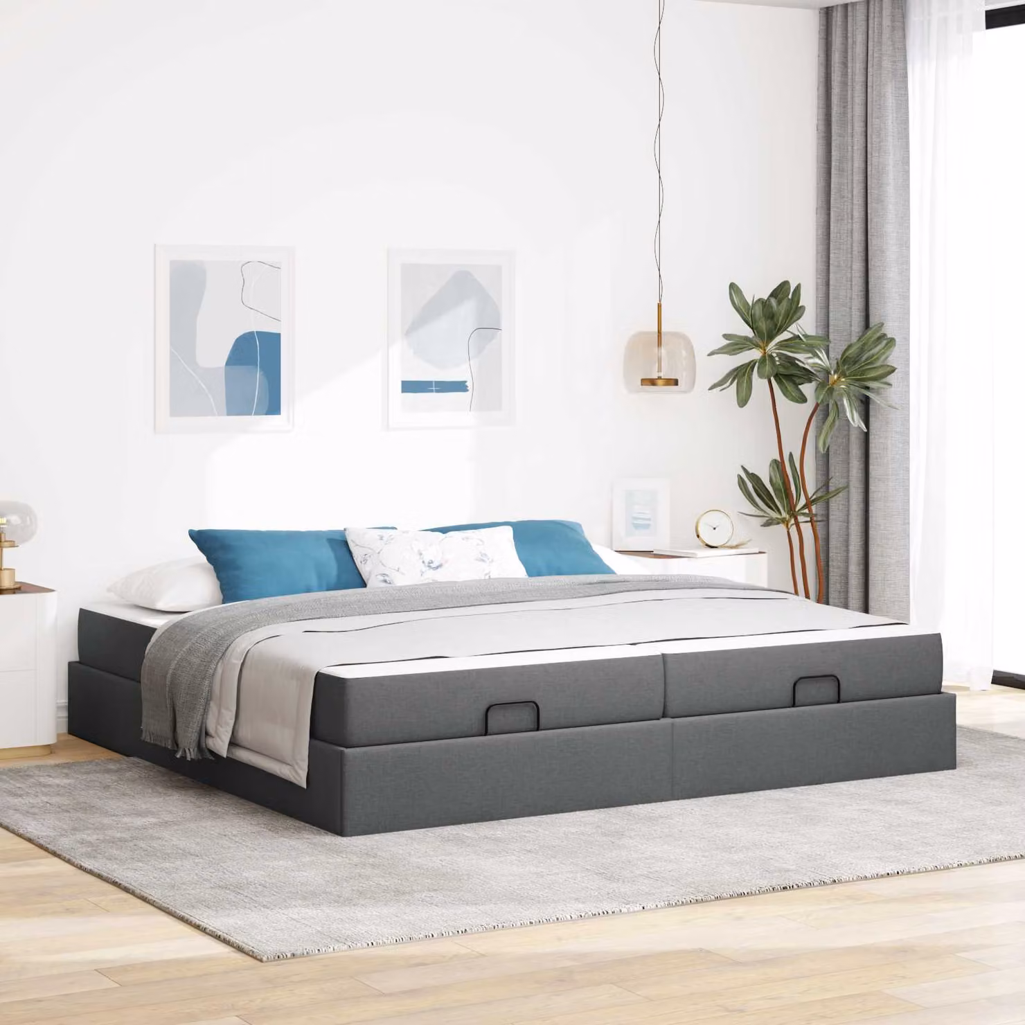 vidaXL Letto con Materasso in 2 Pezzi Grigio Sfumato con Struttura Imbottita e Cassetti L/P/H: 200 x 200 x 43,5 cm – 1