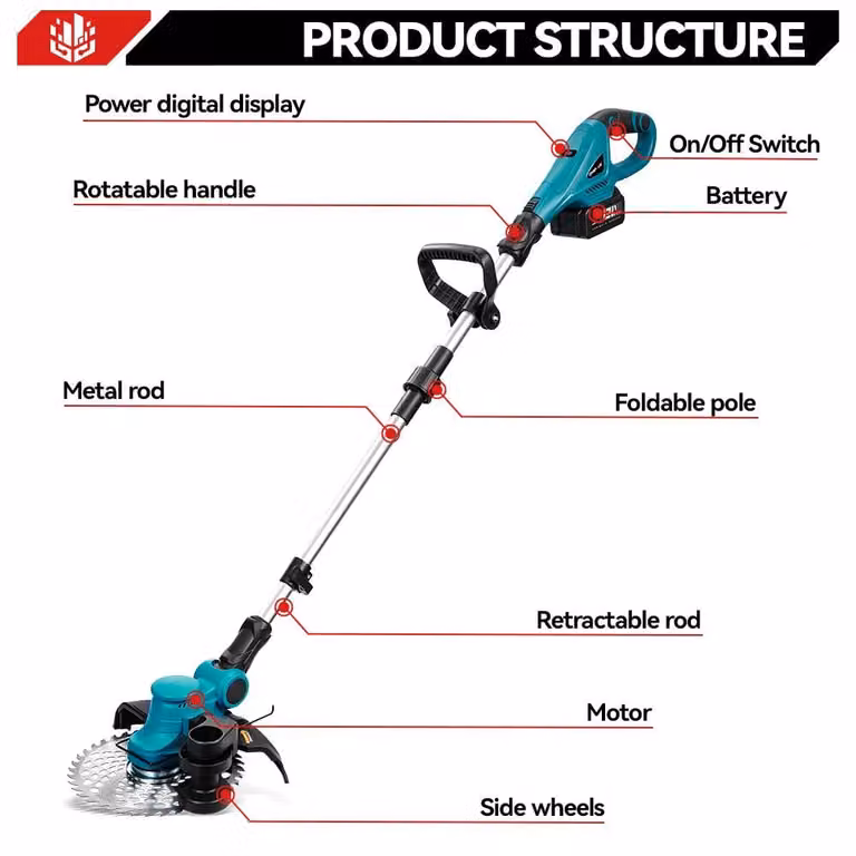 Tagliabordi elettrico - Potenza: 4000 W - Diametro di taglio: 230 mm - Pieghevole - Ideale per giardino e prato