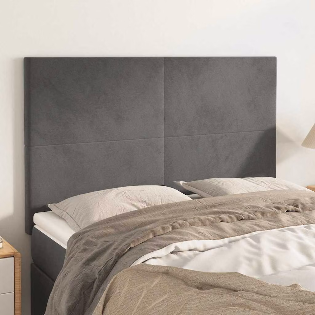 Testiera per letto vidaXL in velluto grigio scuro, L: 144 cm, P: 5 cm, H: 118/128 cm