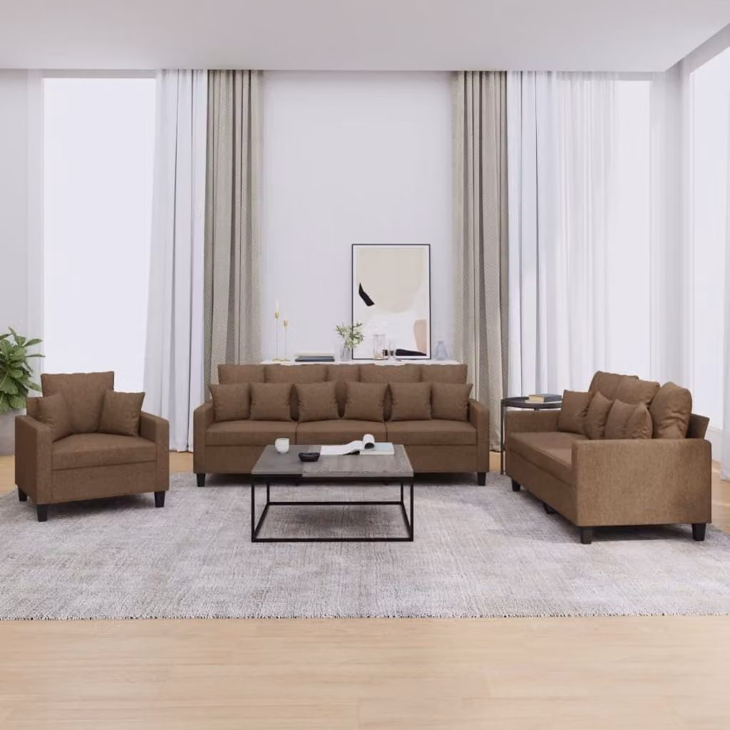 Maison Exclusive - Set divano 3 pezzi con cuscini in tessuto marrone