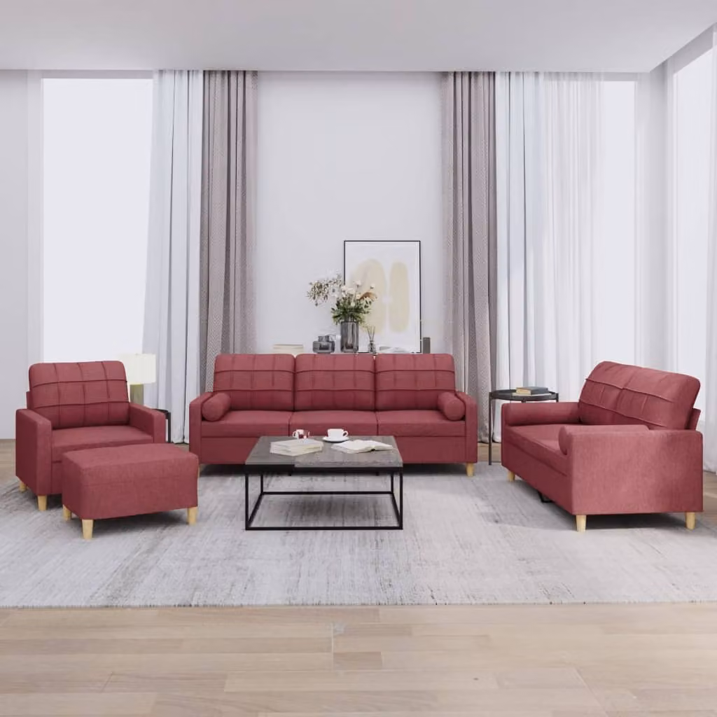 Maison Exclusive - Set divano 4 pezzi con cuscini in tessuto bordeaux