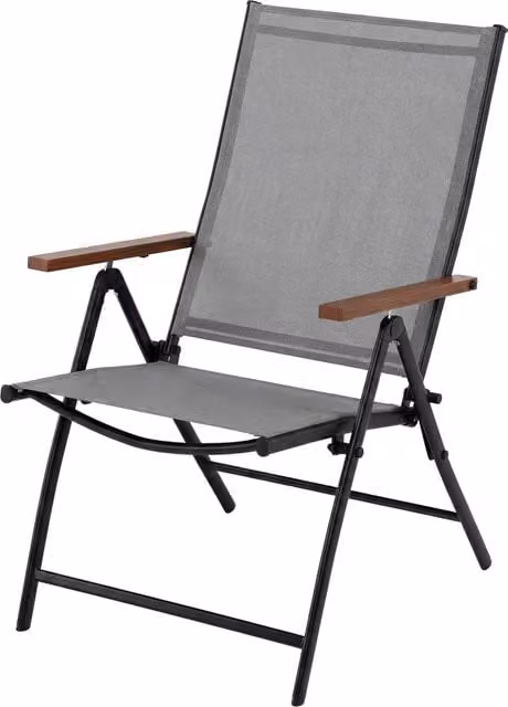 Set di 4 sedie da esterno sedie pieghevoli in tessuto traspirante con schienale regolabile e braccioli, Perfette per balcone giardino terrazza Grigio