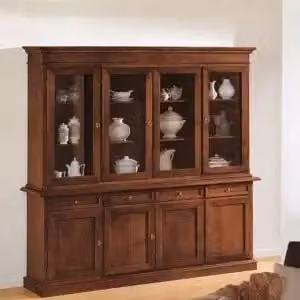 Credenza cristalliera KIVIO in legno stile rustico con ante in vetro e cassetti, colore marrone, H: 205 cm, L: 10 cm, P: 42 cm