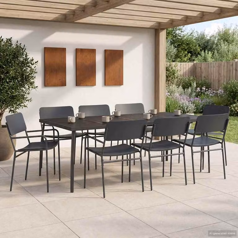 Set da pranzo moderno vidaXL in acciaio antracite per giardino e terrazza, 7 pezzi