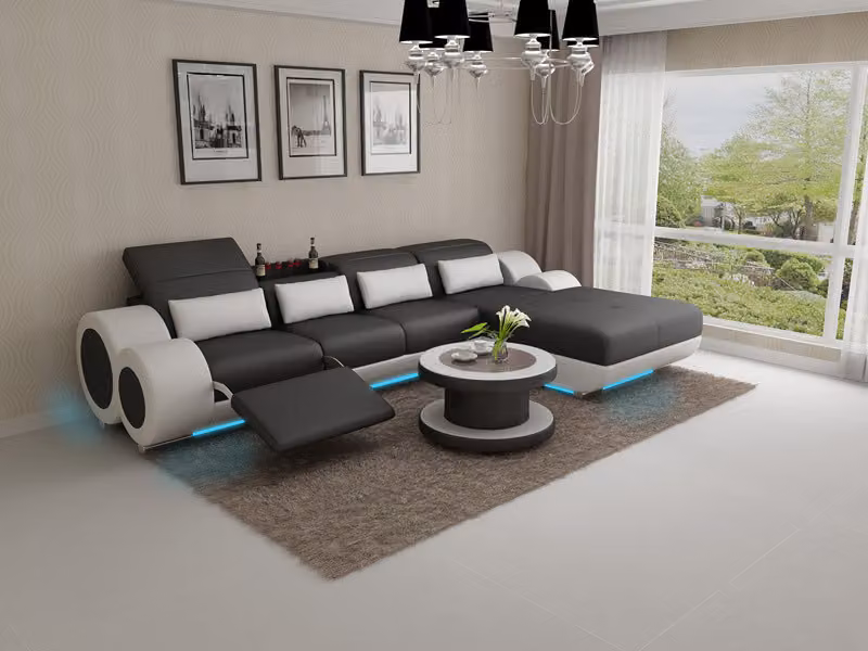 Ledersofa + USB Sofagarnitur Ecksofa Eck Garnitur Design Modern Sofa G8035H