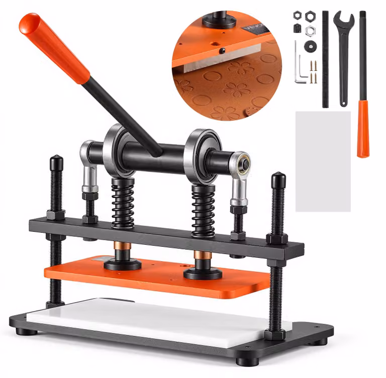 Macchina per la lavorazione della pelle VEVOR, dimensioni 280x140 mm, macchina per il taglio della pelle, perforatrice, pressa manuale per la goffratura e la punzonatura di pelle, tessuto, carta, silicone, pressione di 1,5 tonnellate, corsa di 12 mm, due