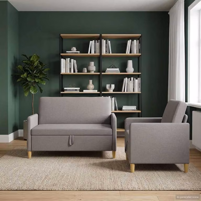 Set di 2 divani moderni vidaXL con contenitore e seduta sollevabile in tessuto beige e grigio per il tuo soggiorno