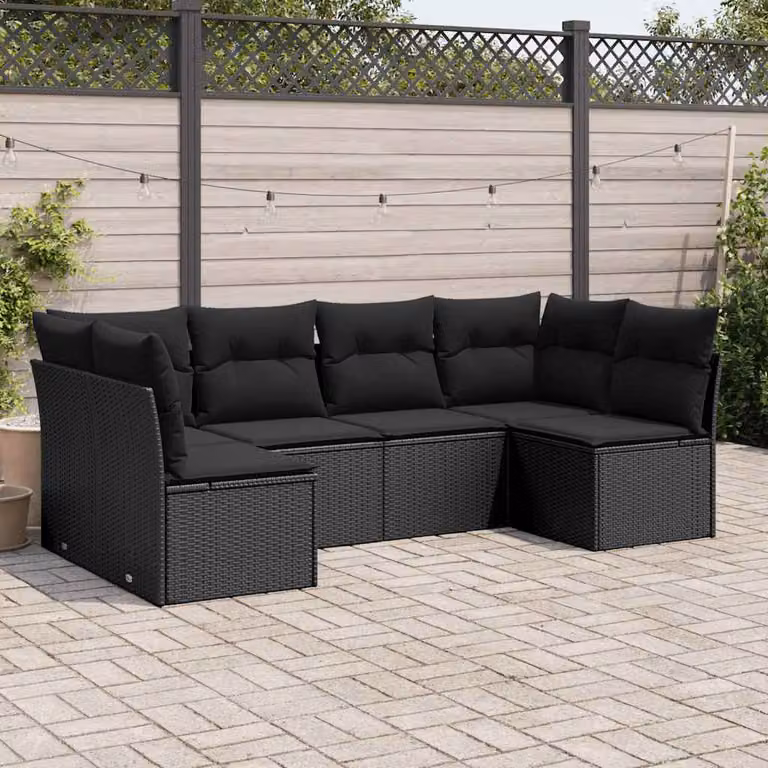 Set Divano da Giardino vidaXL 6 pz a L con Cuscini Nero in Polyrattan e Acciaio