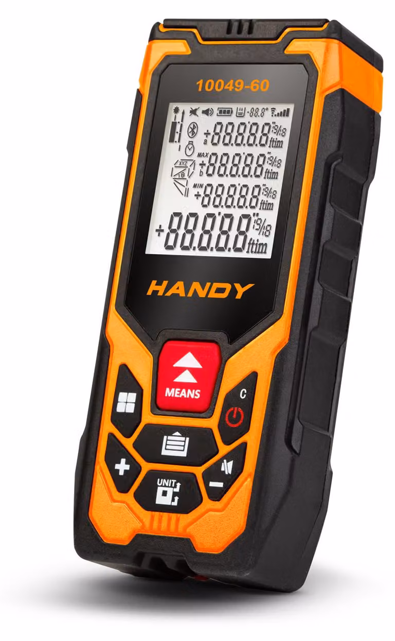 Telemetro laser 60 m - Telemetro laser digitale con calcolo di superficie e volume - Campo di misurazione da 0,15 a 60 metri - Precisione ±2 mm - Laser di classe 2, 635 nm - Funzionamento con 2 batterie AAA - Grado di protezione IP43 - Unità di vendita: 1
