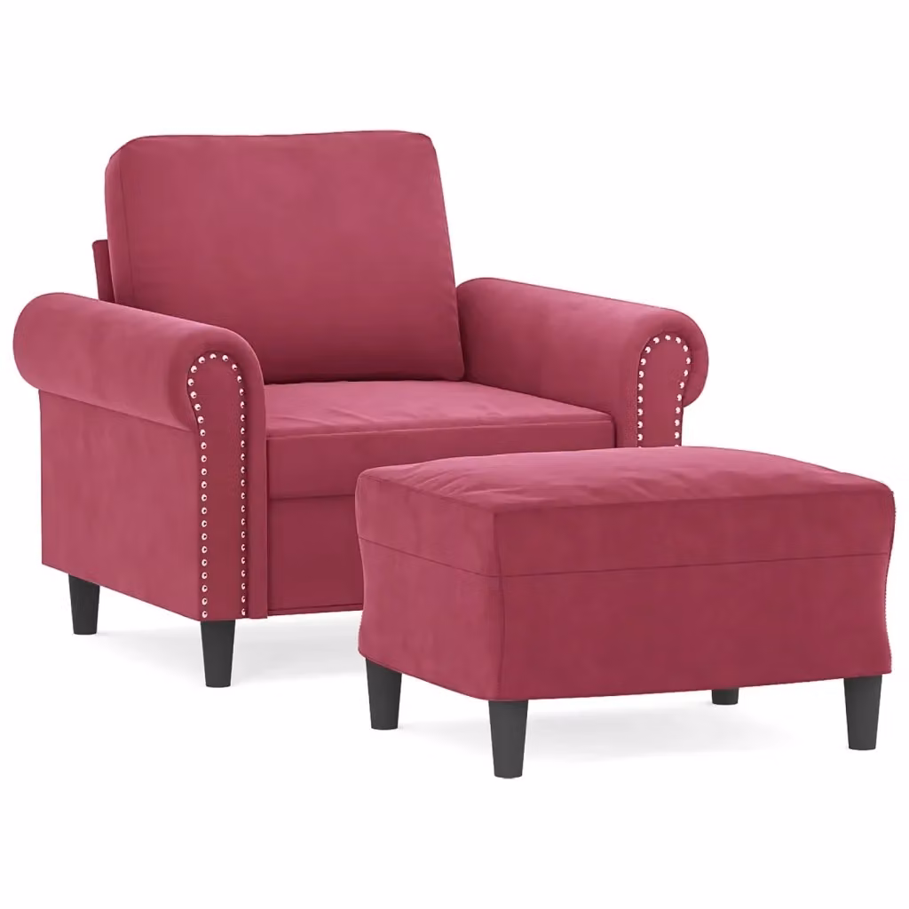 Poltrona relax con poggiapiedi vidaXL in velluto rosso con struttura in metallo e MDF per soggiorno – 2