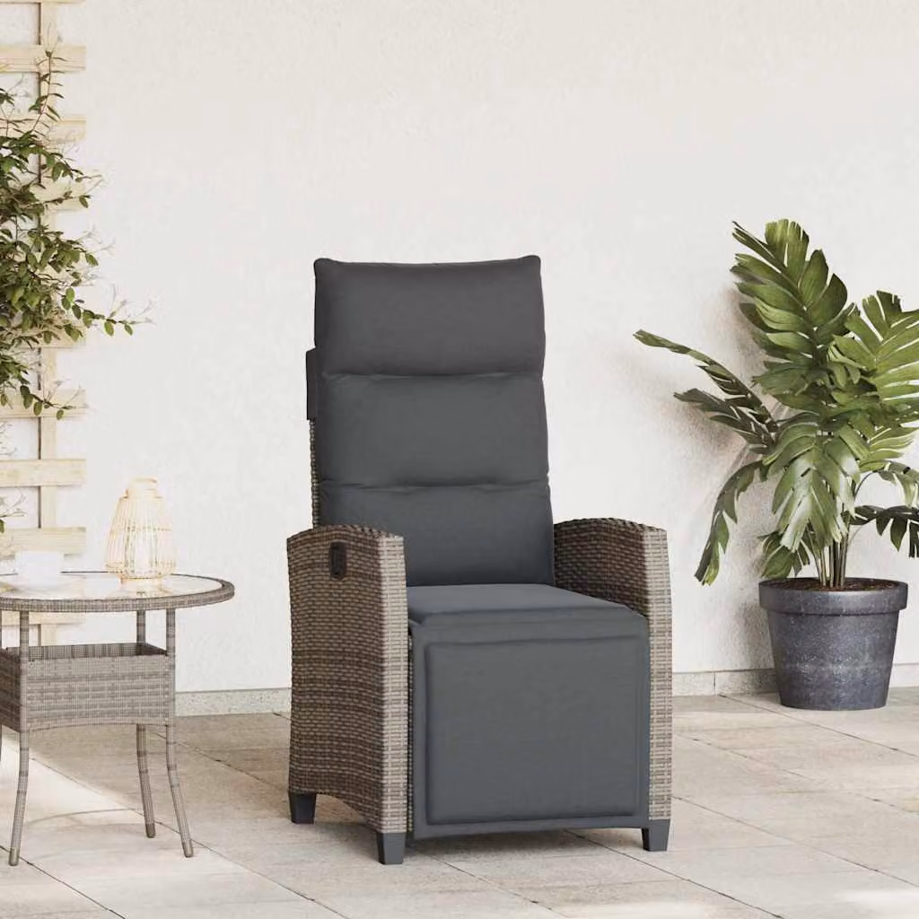 vidaXL Set da Giardino con Sedia Reclinabile e Tavolino in Polyrattan Grigio e Metallo