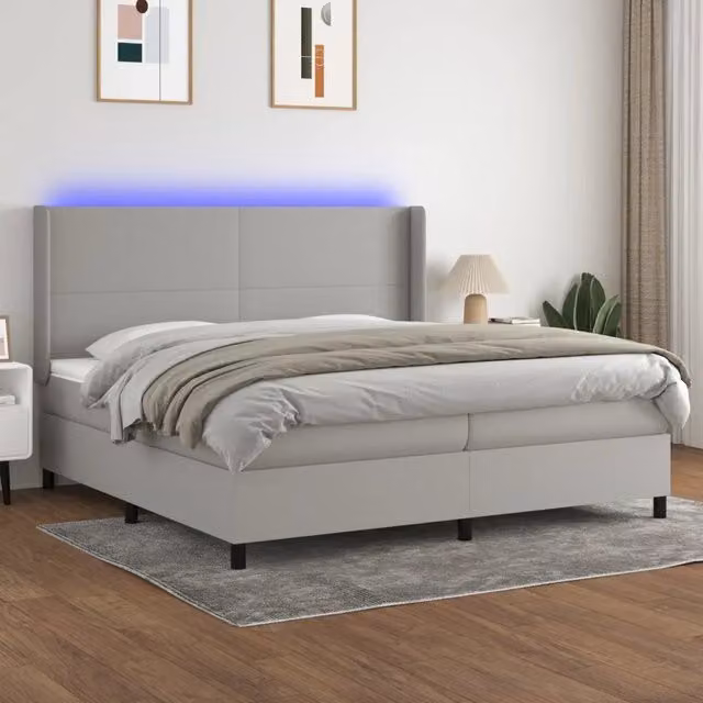 Letto con Materasso a Molle vidaXL con Illuminazione LED e Porte USB, Grigio Chiaro e Bianco, L/P: 200 x 200 cm
