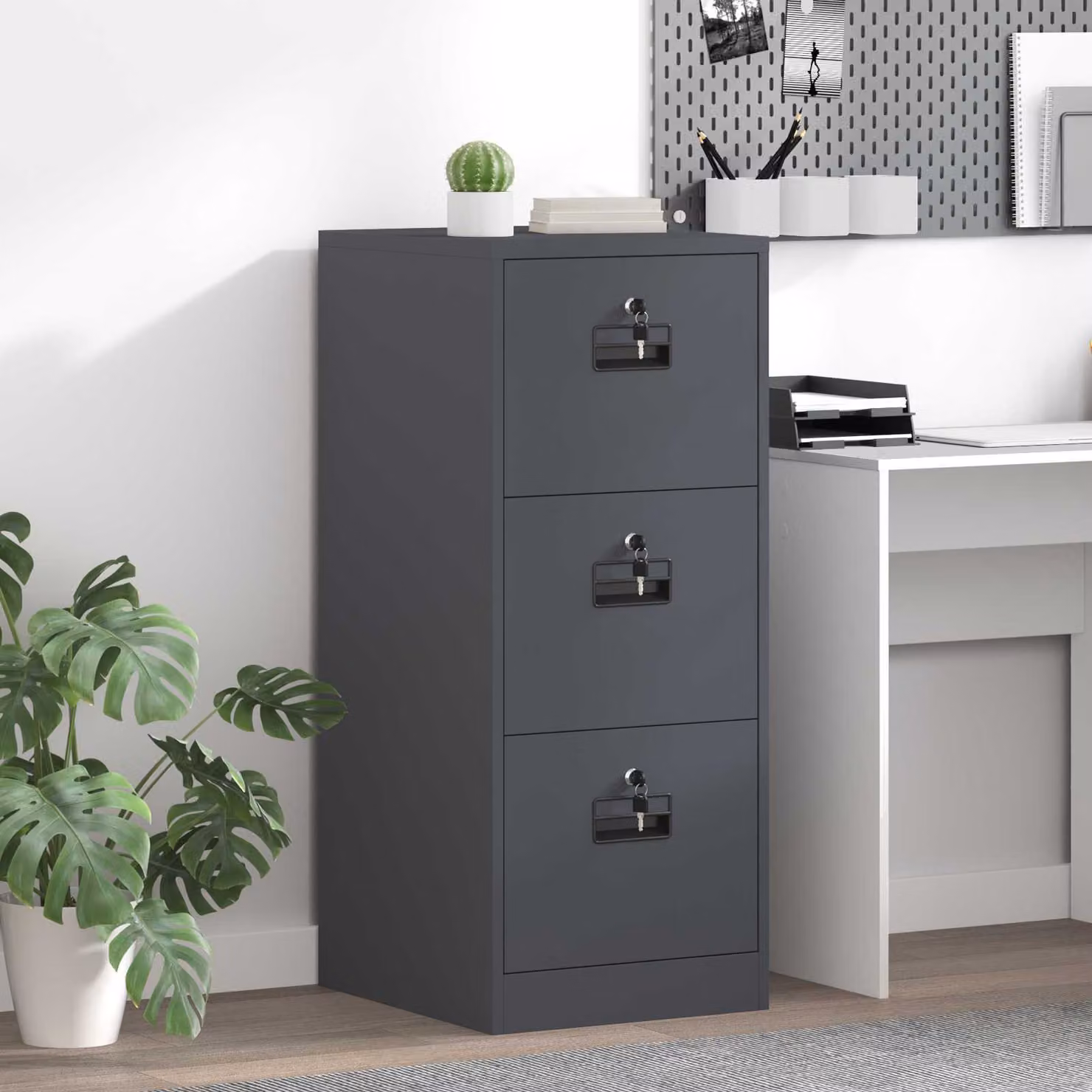 vidaXL Armadio per File in Metallo con Cassetti e Serratura Antracite L/P/H: 44 x 50 x 106.5 cm – 1