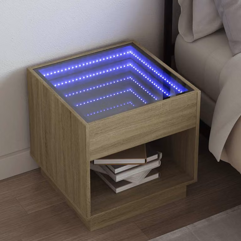 Comodino con LED Infinity vidaXL in Rovere Sonoma, L/P/H: 50 x 50 x 50 cm