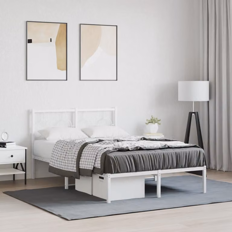 vidaXL Giroletto con Testiera in Metallo Bianco L/P/H: 200 x 120 x 91 cm