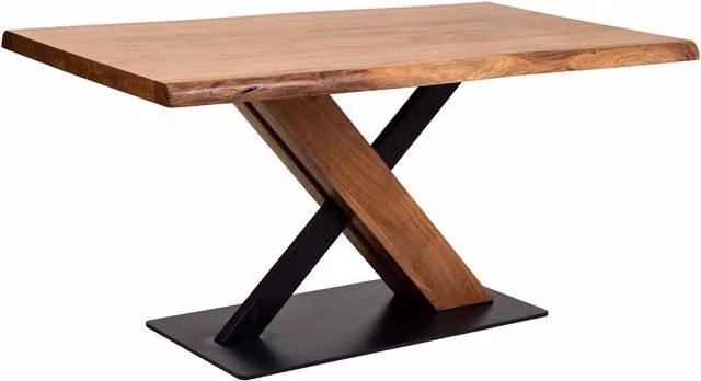 Tavolo da pranzo bordo vivo in legno di acacia finitura teak 160x90x76