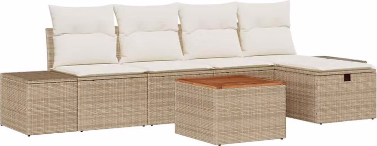 Set Divano da Giardino con cuscino 6 pcs Beige Poly Rattan