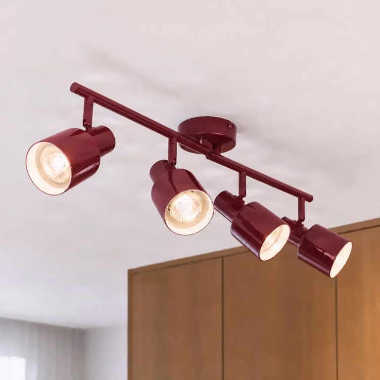 Faretto da soffitto Lindby Ovelia, rosso scuro, 80 cm, a 4 luci, E27 Ovelia Lindby, dimmerabile, Rosso, Soggiorno / Sala da pranzo, Metallo, Moderno, Faretto