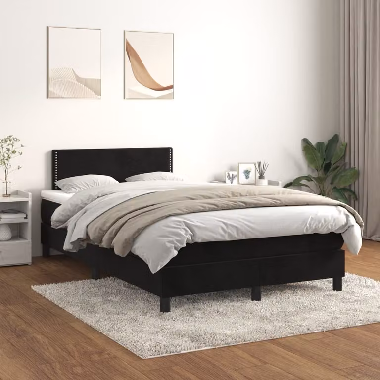The Living Store Letto a molle con materasso nero 120x200 cm in velluto