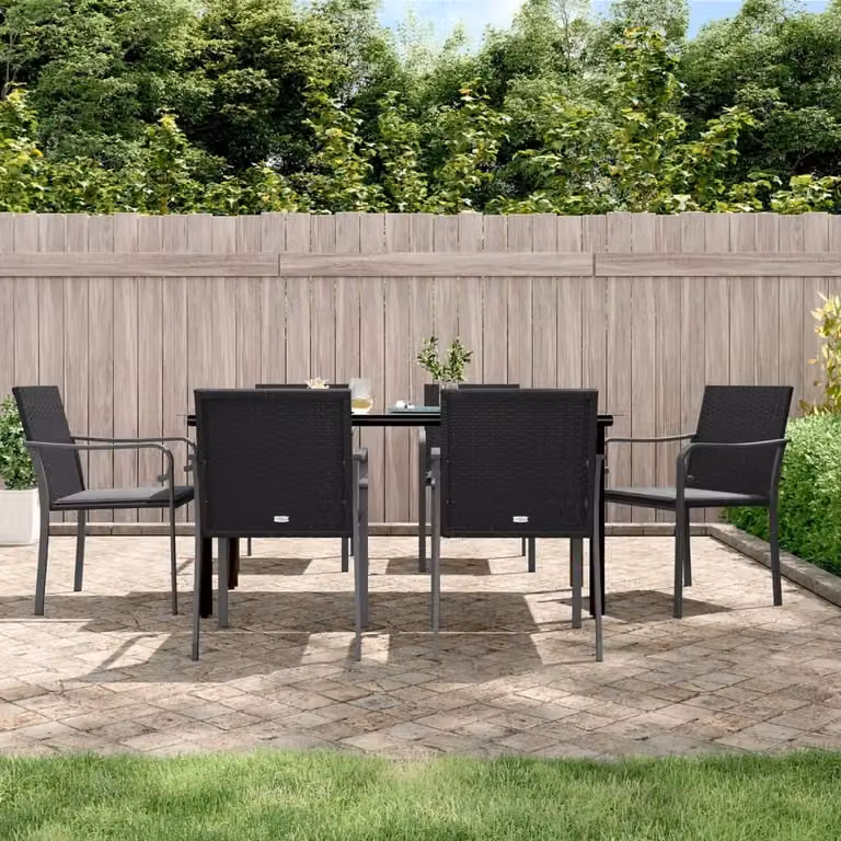 The Living Store Set da pranzo da giardino 7 pezzi con cuscini in poly rattan e acciaio