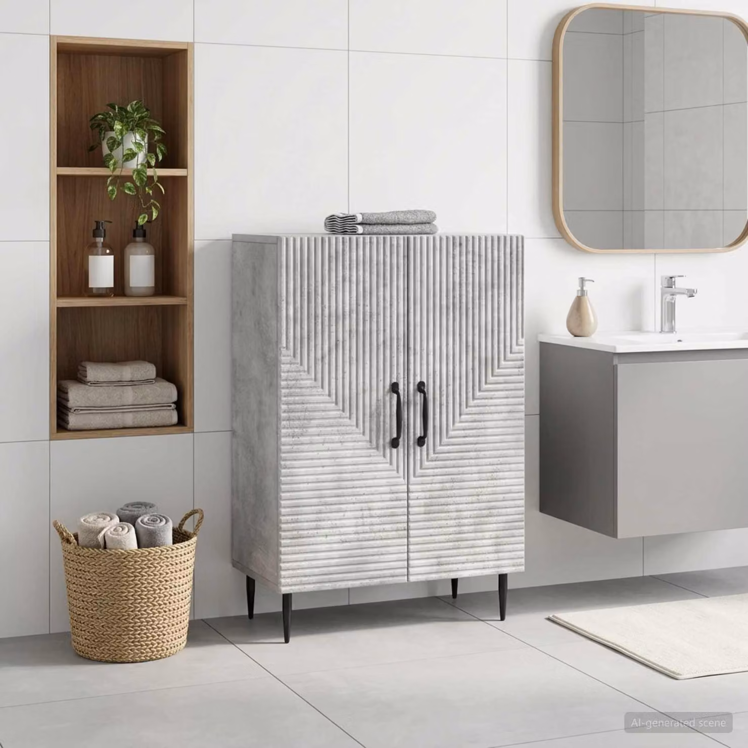 vidaXL Mobiletto da Bagno HAARLEM Moderno Grigio e Nero L: 59,5 cm, P: 31 cm, H: 80 cm