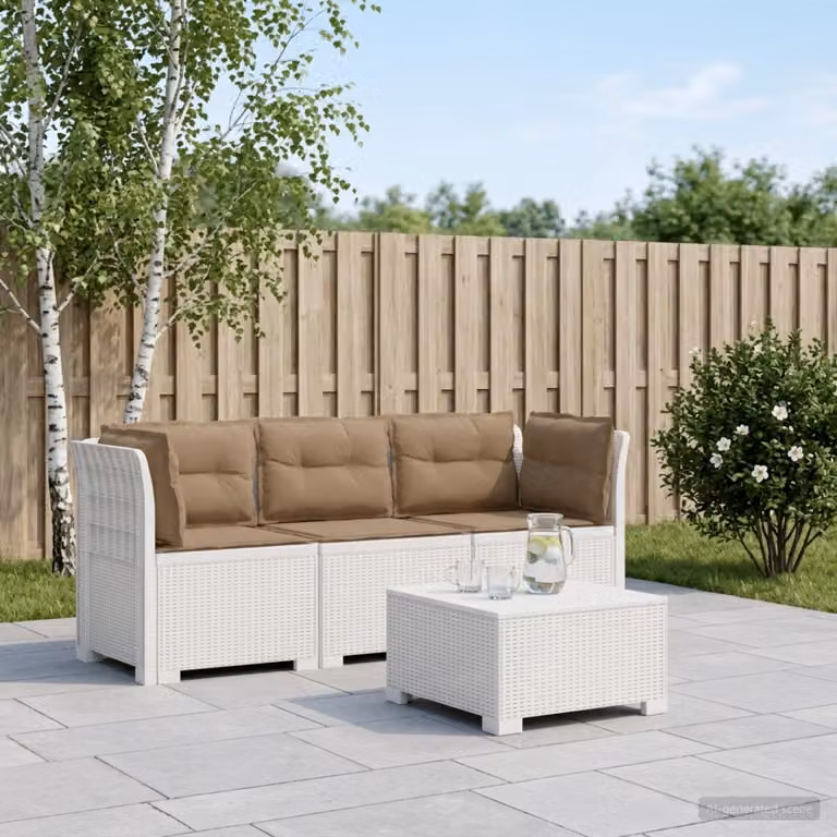 Divano da giardino vidaXL a 3 posti con cuscini imbottiti e coperture rimovibili, look rattan bianco