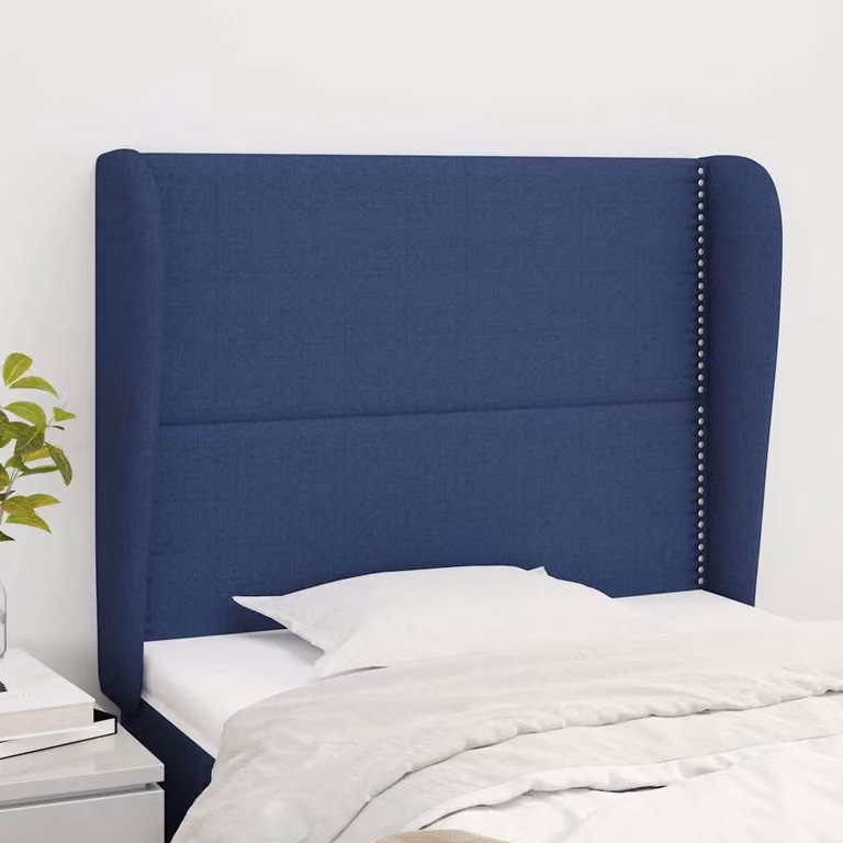 Testiera ad orecchio vidaXL in tessuto blu con struttura in legno L: 103 cm, P: 23 cm, H: 118-128 cm