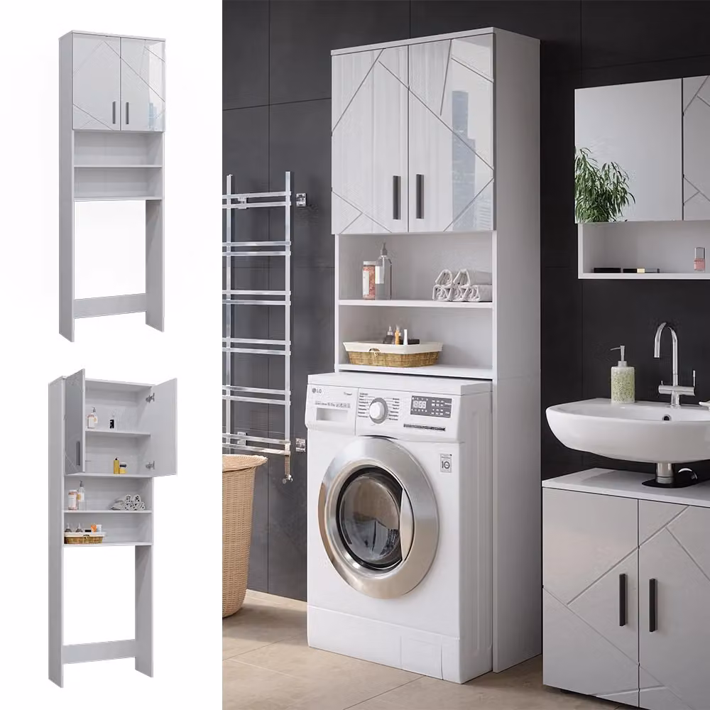 Mobiletto per lavatrice Irma Vicco Bianco lucido L: 64 cm, H: 190.5 cm – 2