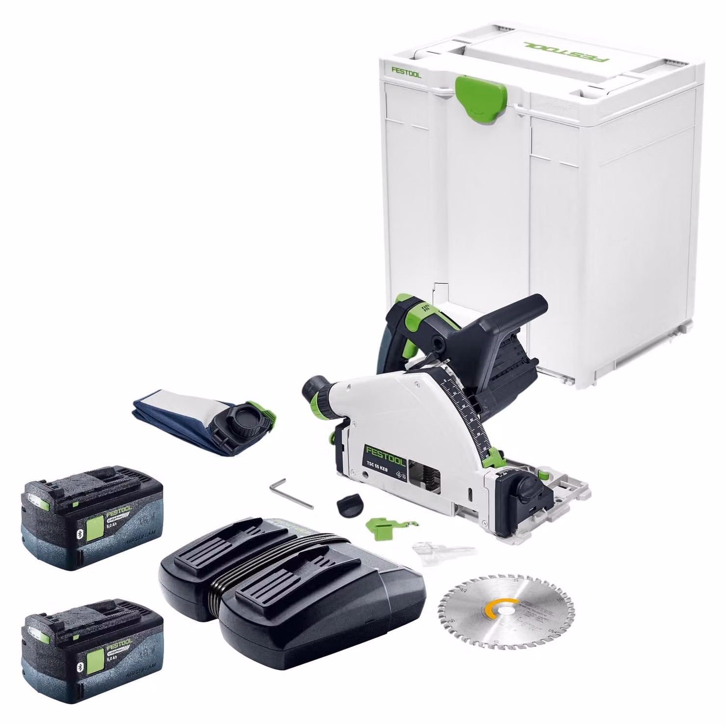 Festool TSC 55 KEB-Basic Sega a immersione a batteria 18 / 36 V 160 mm Brushless + 2x batteria 5,0 Ah + doppio caricabatterie + Systainer