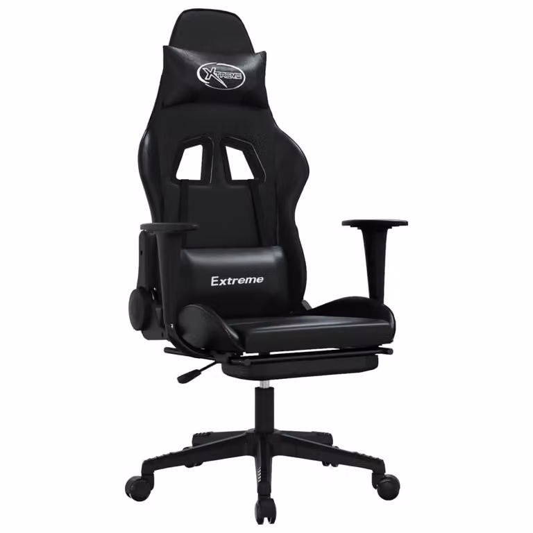 Sedia da Gaming con Massaggio e Poggiapiedi Nera in Pelle finta