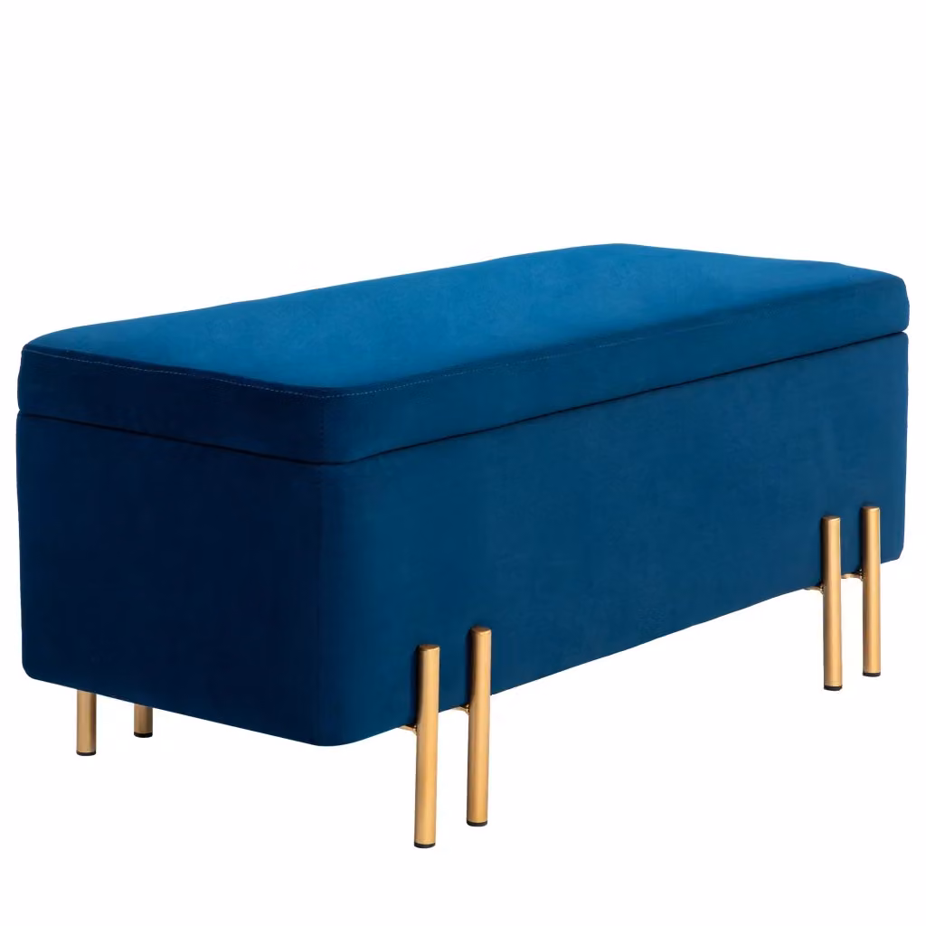 Panca imbottita con contenitore Minimal blu scuro in velluto e metallo L: 100 cm, P: 40 cm, H: 42 cm – 2