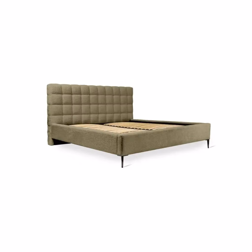 Letto MILLIO Meublorama color beige e verde in tessuto bouclé con rete inclusa L/P/H: 160 x 200 x 115 cm – 2