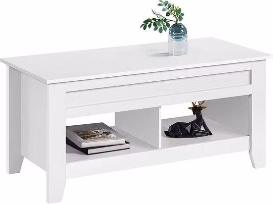 Piano per tavolino da salotto con gambe alte, tavolino da salotto con vano portaoggetti, credenza, tavolino da caffè, tavolino in legno, pieghevole BIANCO