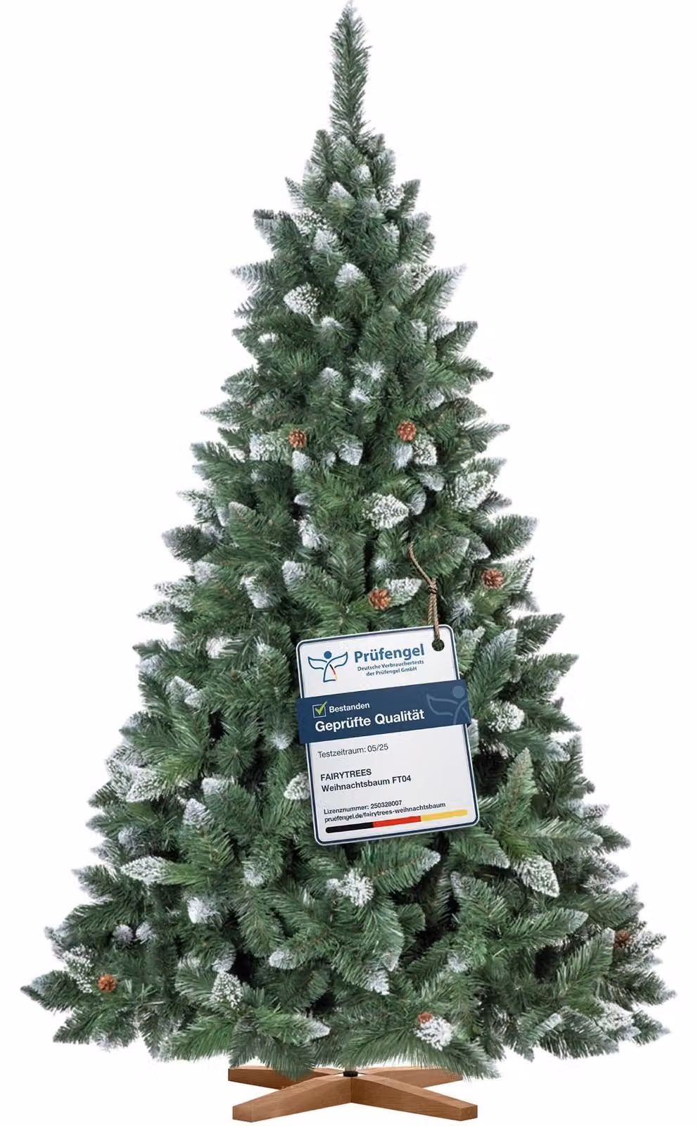 Albero di Natale decorativo, altezza 220 cm, ricoperto di neve artificiale, con pigne e aspetto naturale