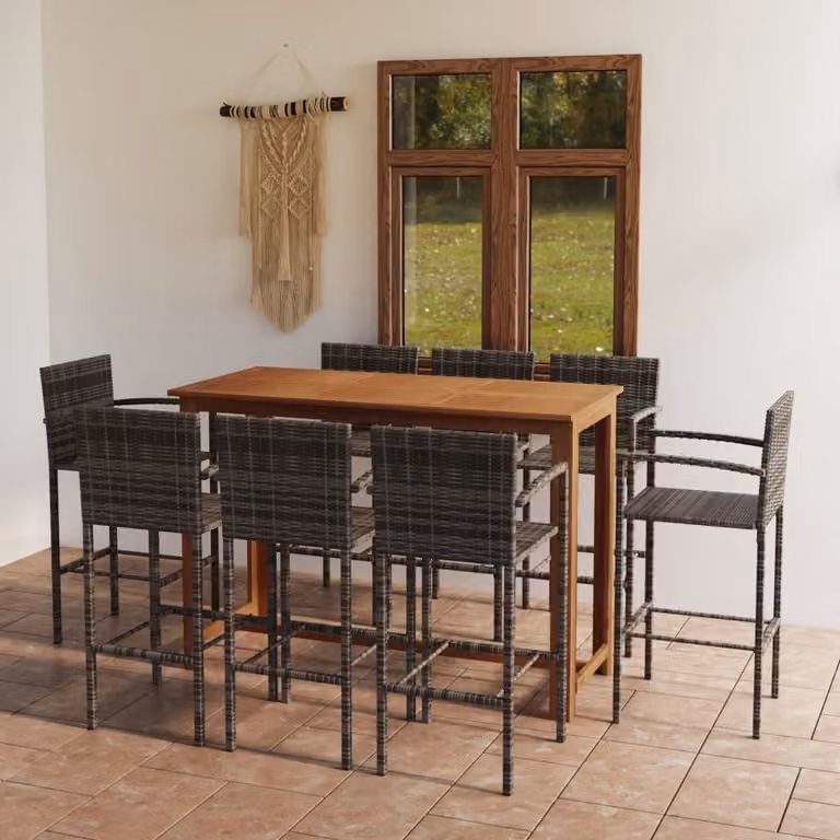 Maison Exclusive - Set da bar da giardino da 9 pezzi, grigio