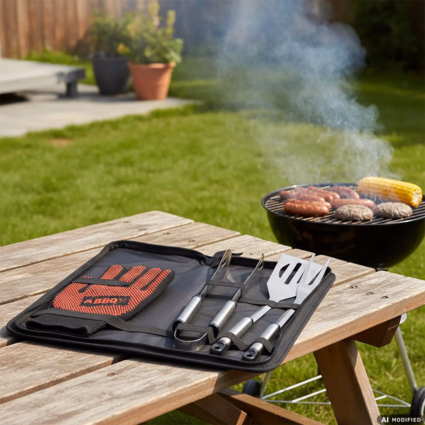 Gusto Casa Set Barbecue 4 Pezzi in Acciaio Inox Argento con Guanto Termico Resistente al Calore – 2