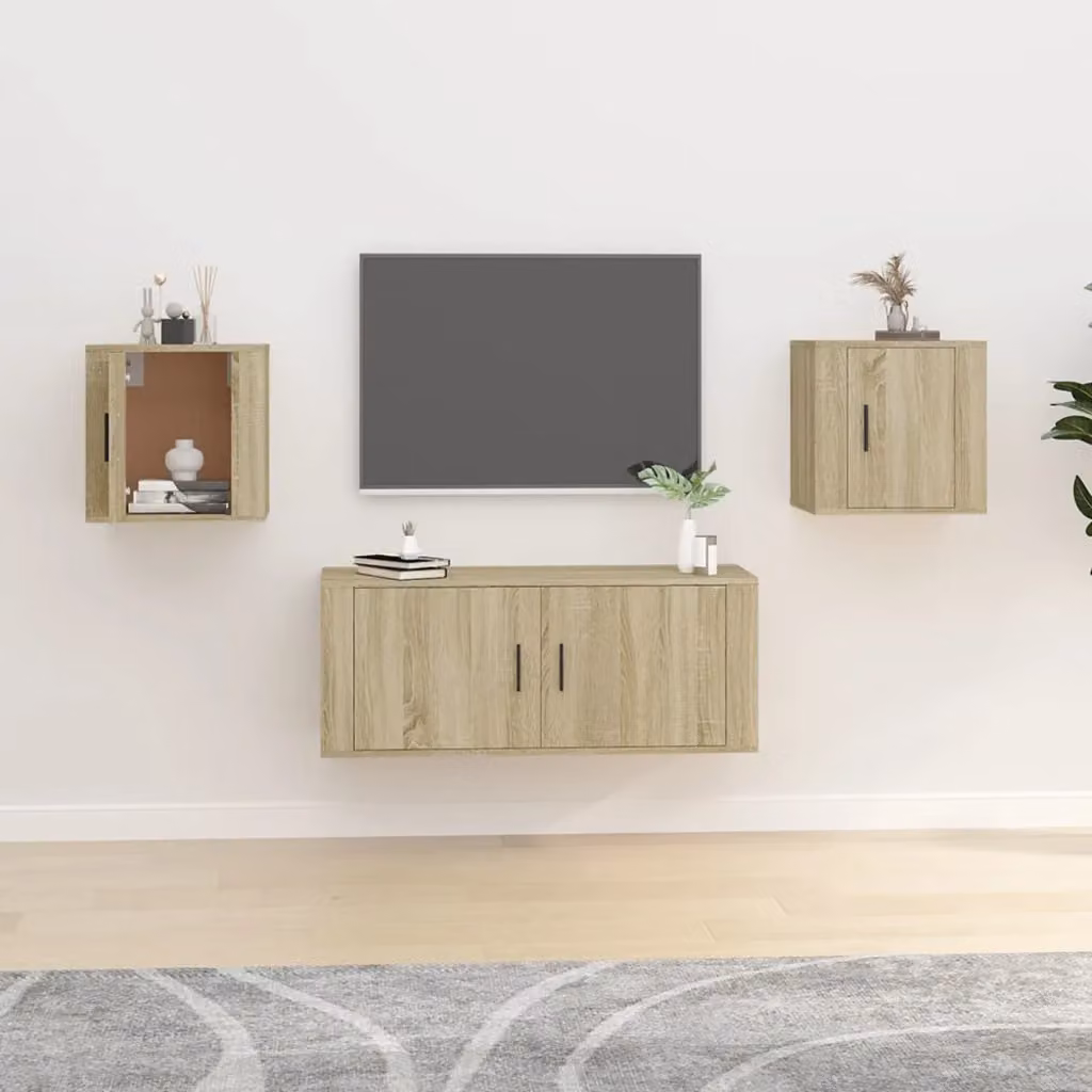 Set di 2 Mobili Porta TV da Parete vidaXL in Rovere, Colore Marrone/Beige, L 40 cm x P 34,5 cm x H 40 cm