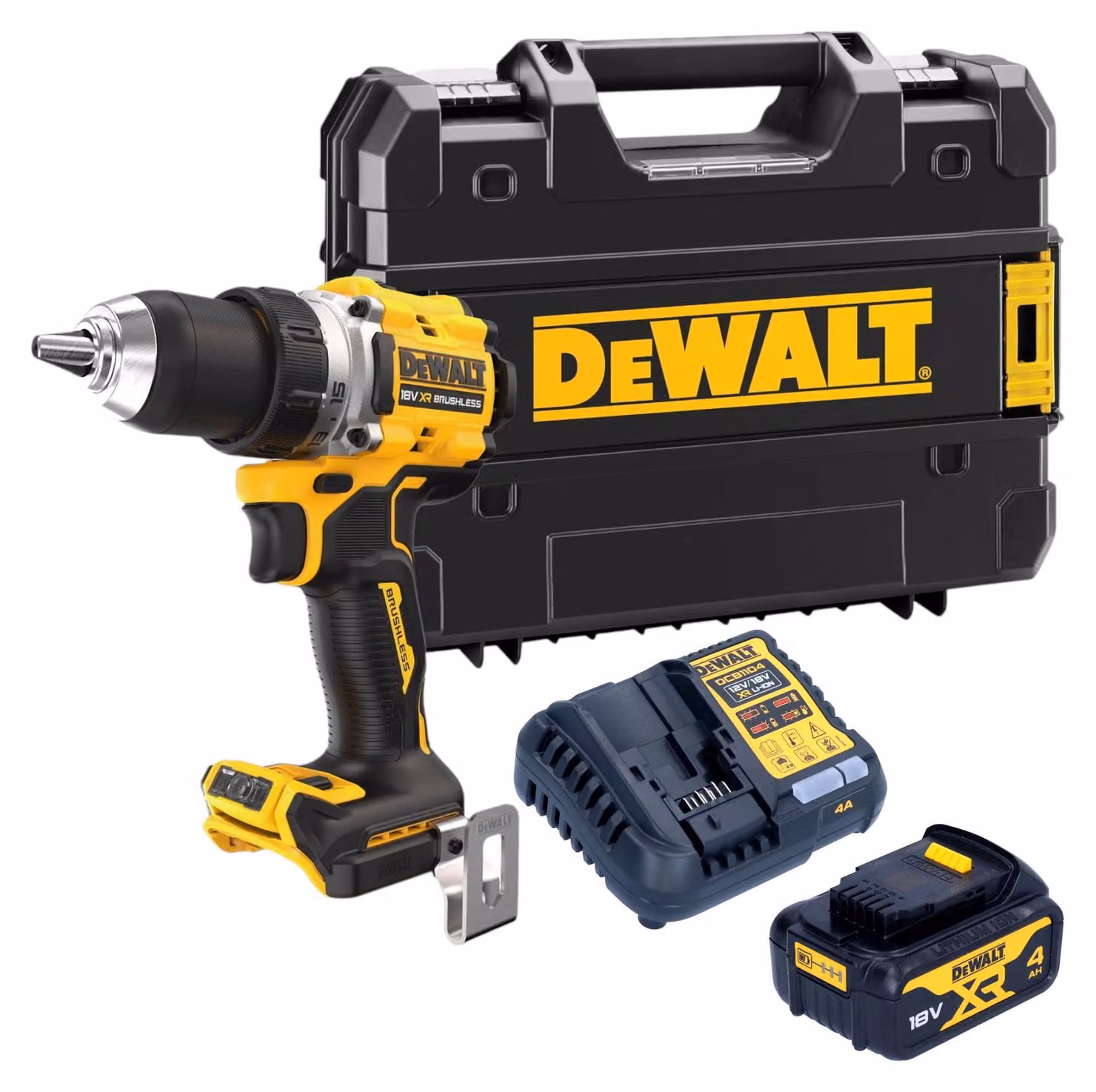 Trapano avvitatore a batteria DeWalt DCD 800 M1T 18 V 90 Nm senza spazzole + 1x batteria ricaricabile 4,0 Ah + caricabatteria + TSTAK