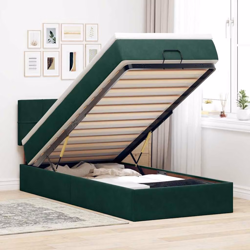 vidaXL Struttura Letto con Materasso e Base a Sollevamento in Velluto, L/P/H: 90 x 193 x 88 cm – 1