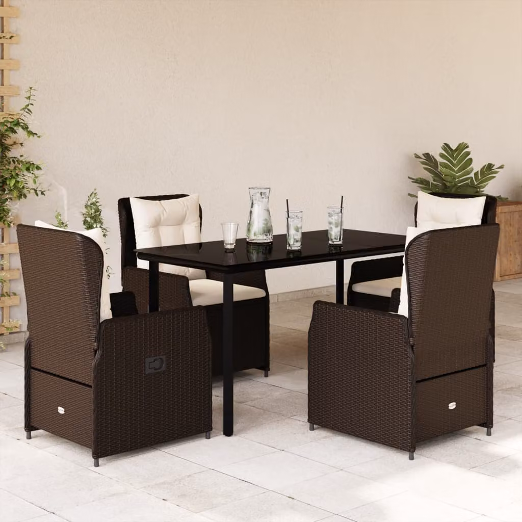 Set da Pranzo da Giardino 5pz vidaXL in Polyrattan Marrone con Piano in Vetro – 1