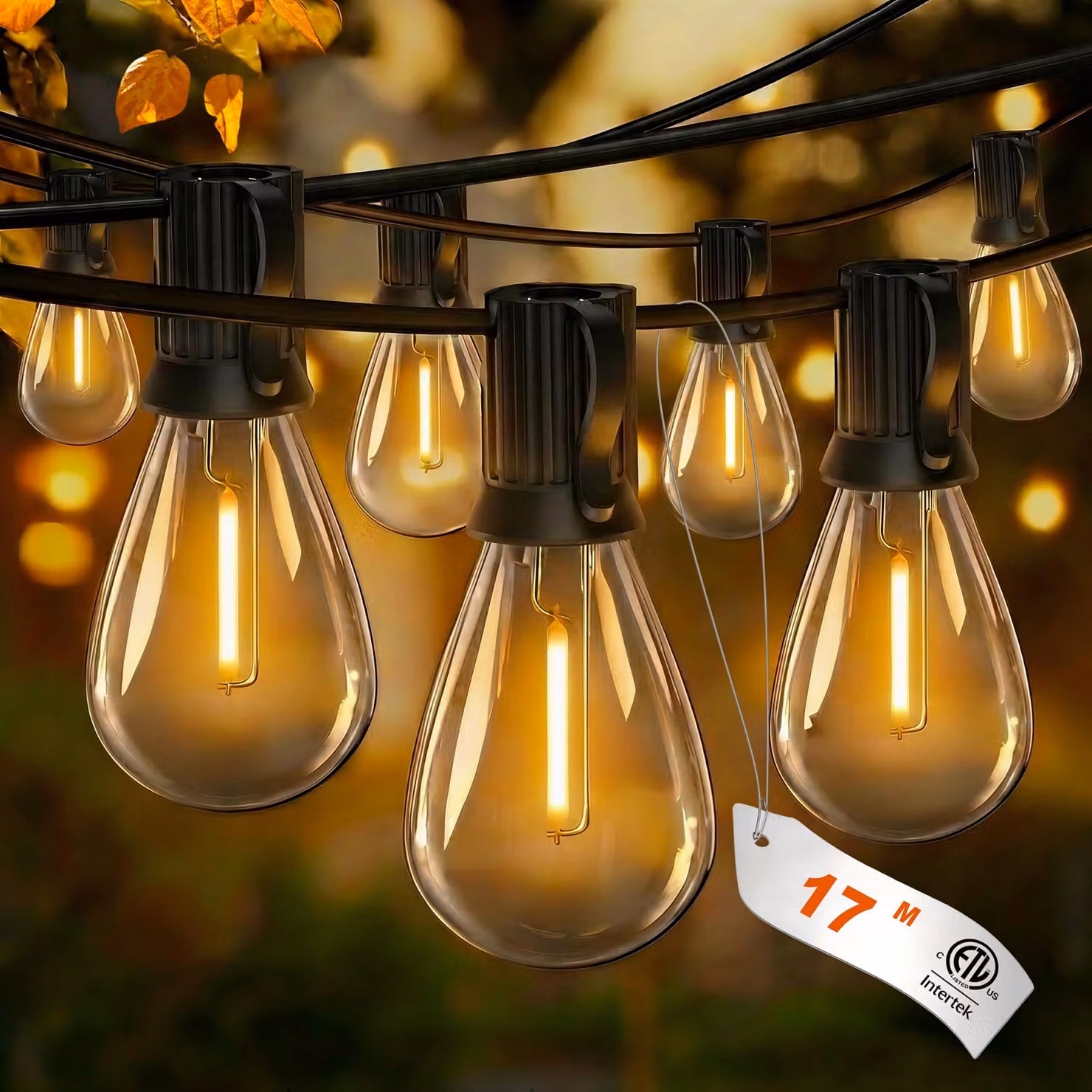 Catena luminosa da 17 metri, con 15 lampadine LED S11, grado di protezione IP65, luce bianco caldo, dimmerabile