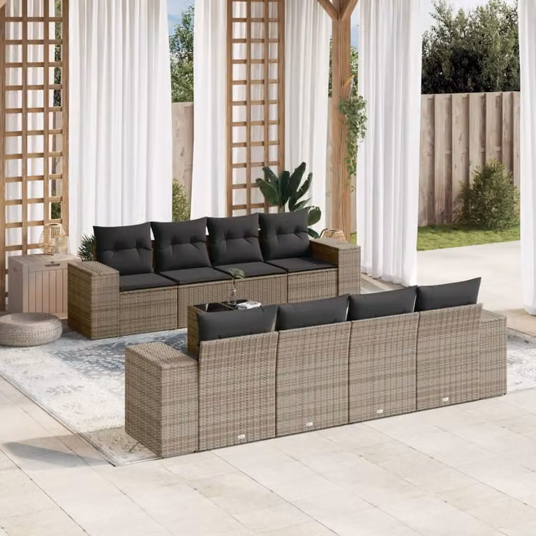 vidaXL Set Divano da Giardino 9 pz Moderno in Polyrattan Grigio con Cuscini e Tavolino da Caffè
