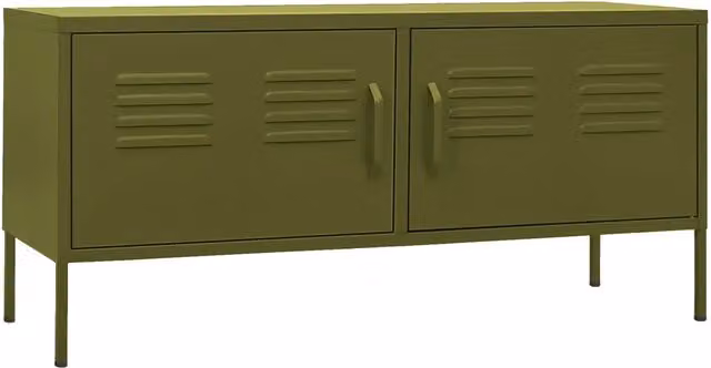 Mobile porta TV moderno in acciaio verde oliva L 105 cm x P 35 cm x H 50 cm