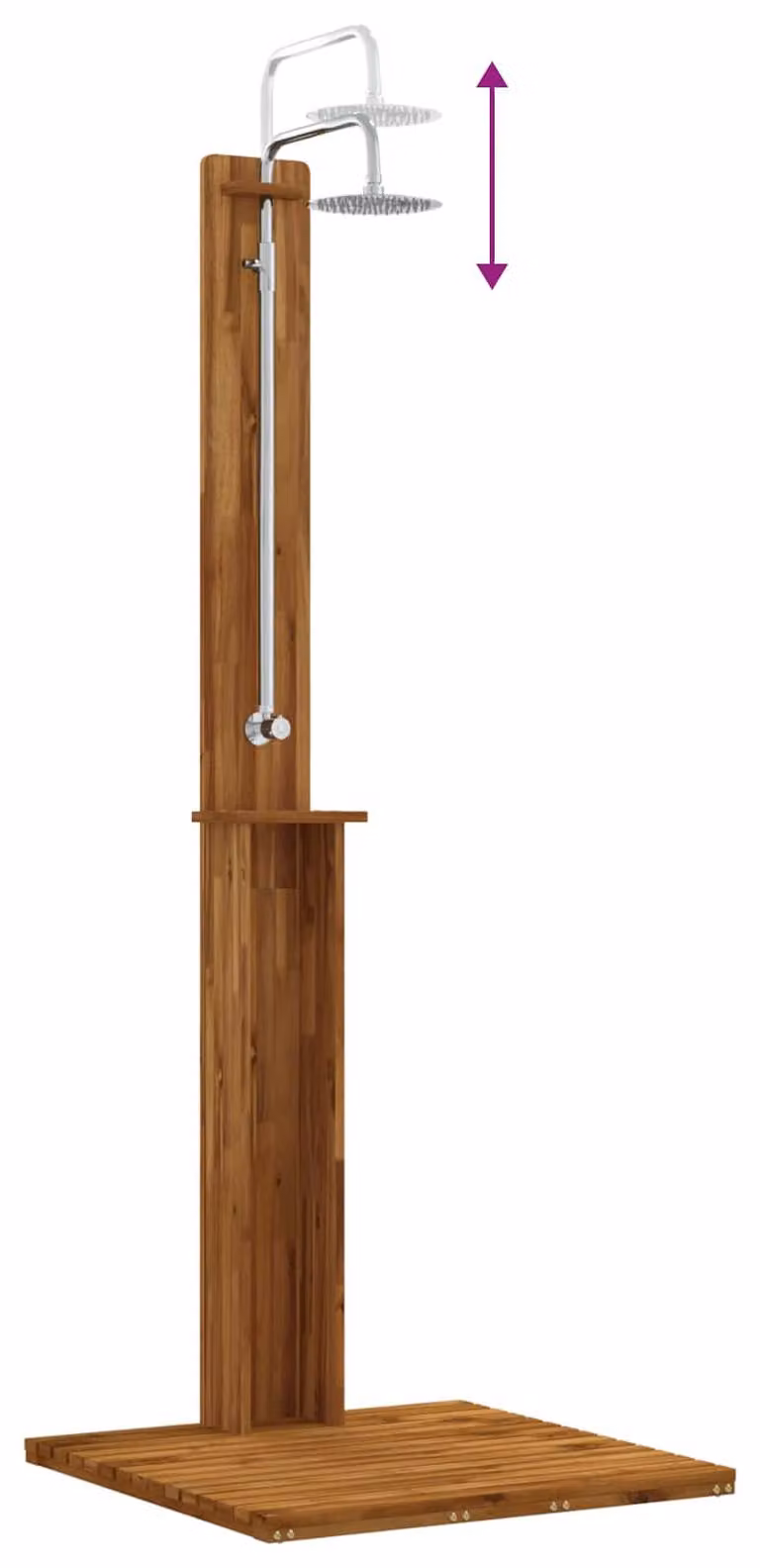 Doccia esterna, altezza 217 cm, realizzata in legno di acacia e acciaio inossidabile