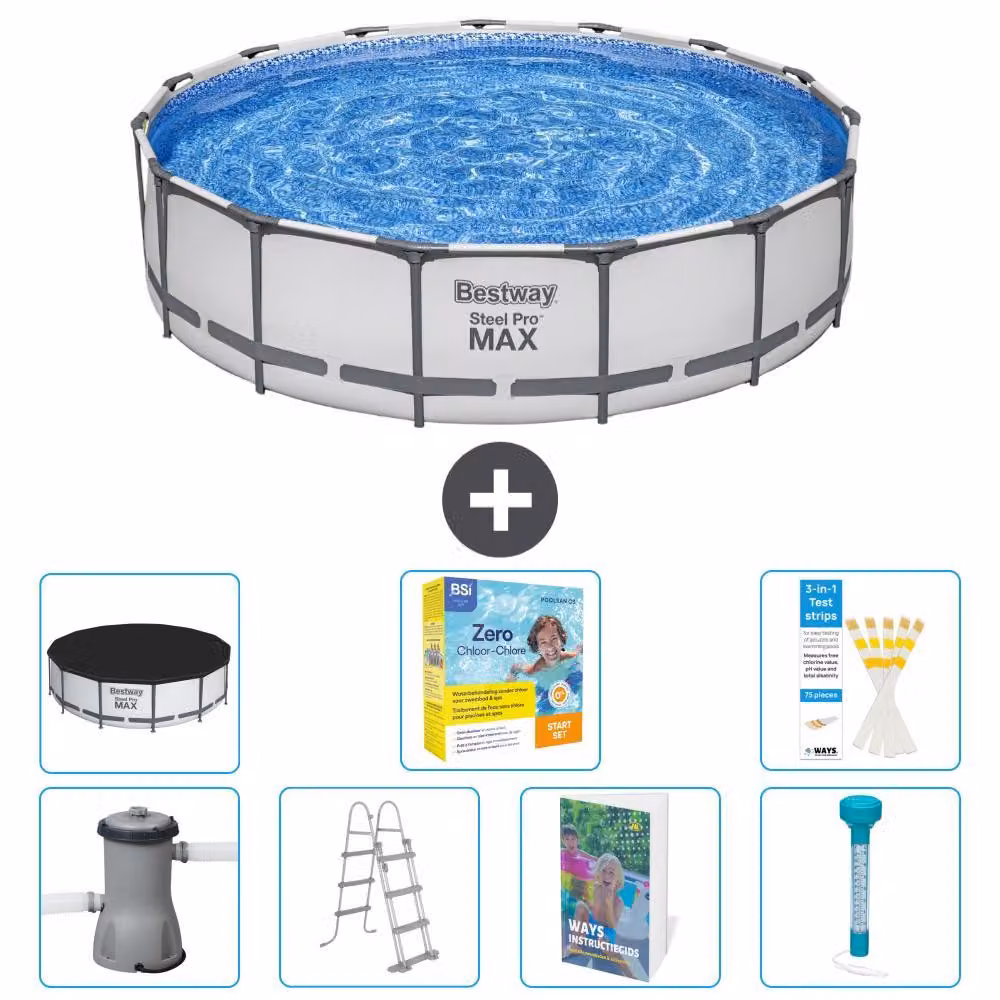 Bestway Steel Pro MAX, piscina in acciaio, forma rotonda, dimensioni 457x122 cm, composta da 6 parti, modello S532