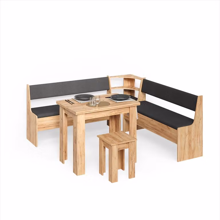 Combinazione di panche e tavolo ad angolo Livinity Tiberio Rovere dorato 210 x 210 cm con tavolo, Model 58771