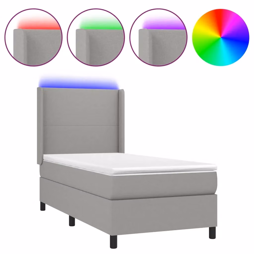 Letto a molla con testiera in tessuto grigio e illuminazione LED con porta USB vidaXL L/P/H: 100 x 200 x 128 cm – 2