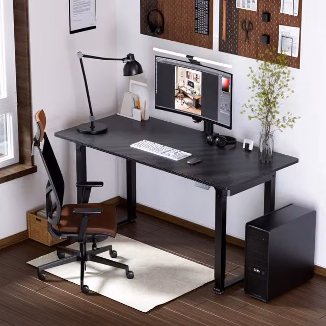 Scrivania Kirkkonummi con Piano Tavolo 180x80 cm cm Regolabile in Altezza - Nero pro.tec