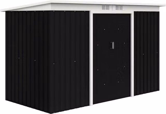 Casetta da giardino porta utensili Outsunny in acciaio zincato con porte scorrevoli e finestre, Grigio/Nero, L: 280 cm, P: 130 cm, H: 172 cm – 1